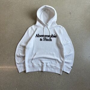Abercrombie Fitch White Soft Fleece Hoodie Sweatshirt Womens Size S Logo